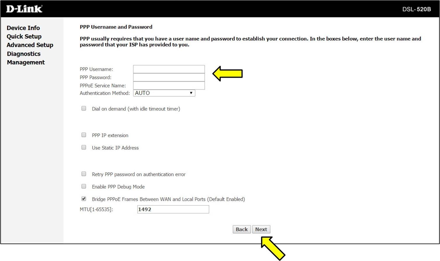 ppp username and password for internet access