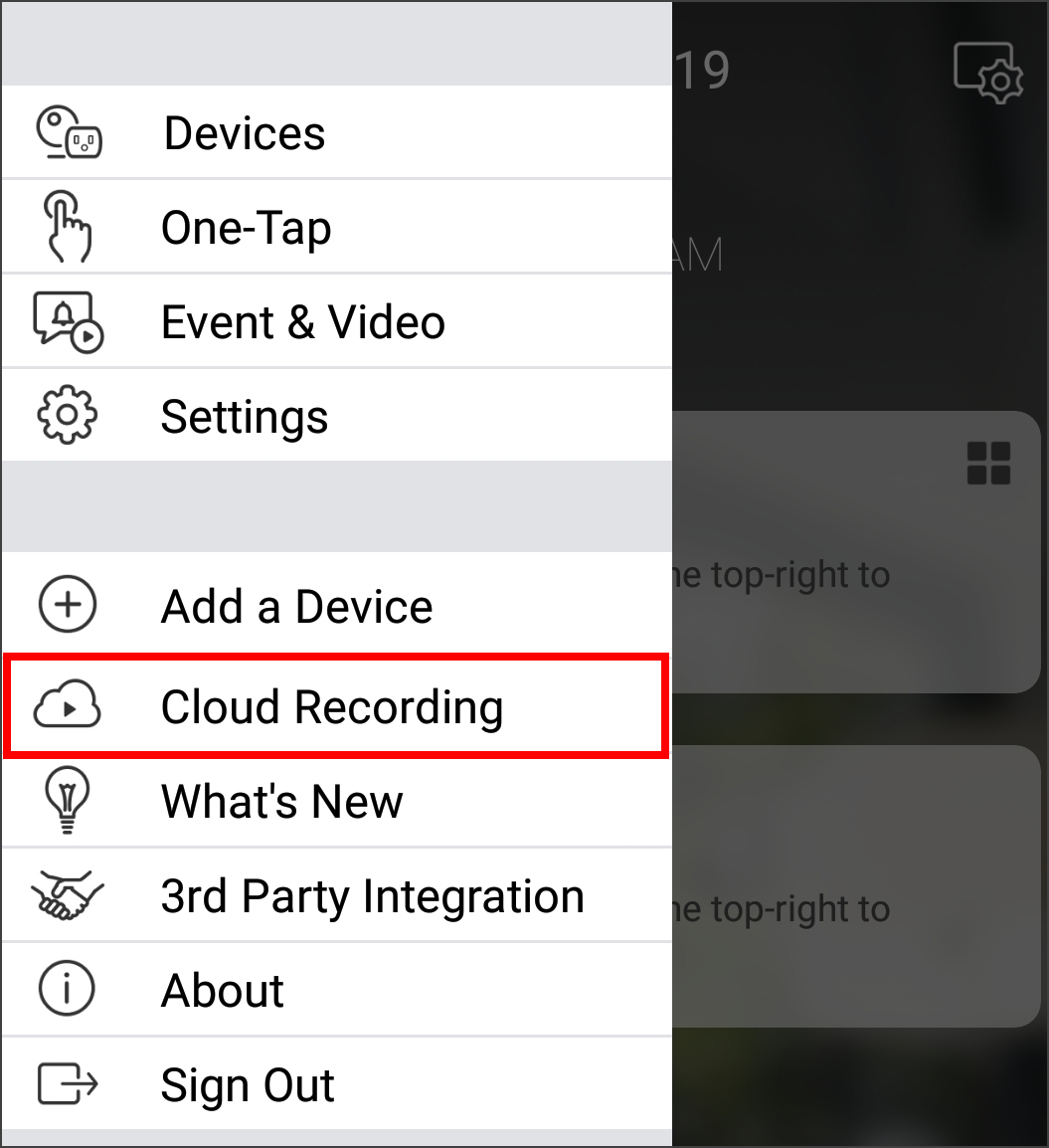 home settings menu cloudrecording